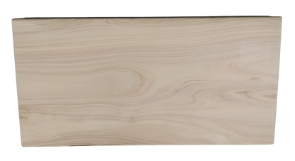 Wooden chopping board with a natural grain pattern on a white background