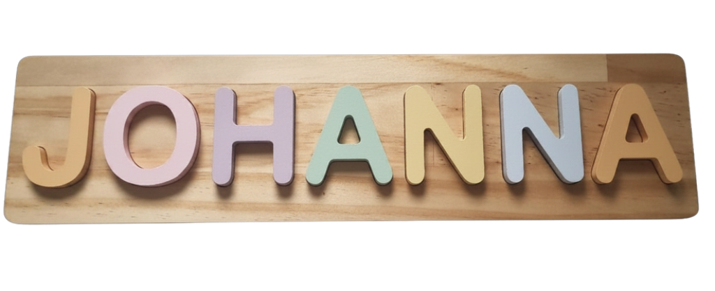 Bespoke pastel wooden name puzzle by Axe & Co New Zealand