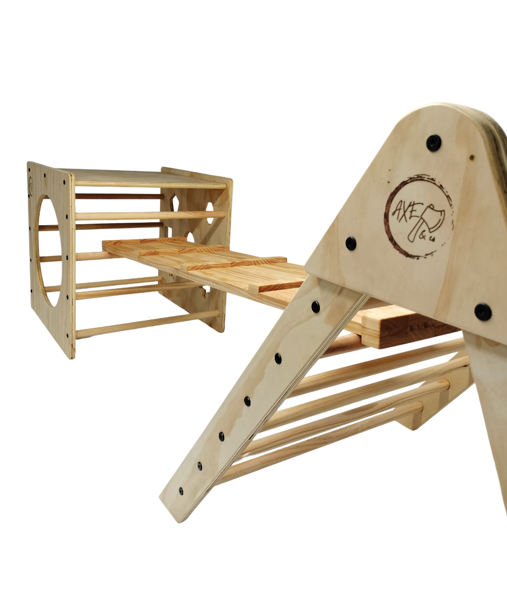 Pikler Gym Setup with Pikler Triangle, Pikler Cube and Pikler Ramp by Axe & Co.