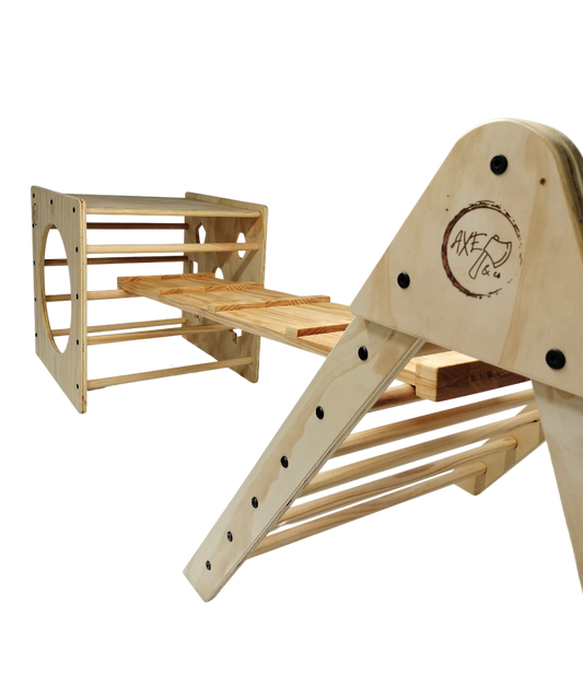 Pikler Gym Setup with Pikler Triangle, Pikler Cube and Pikler Ramp by Axe & Co.